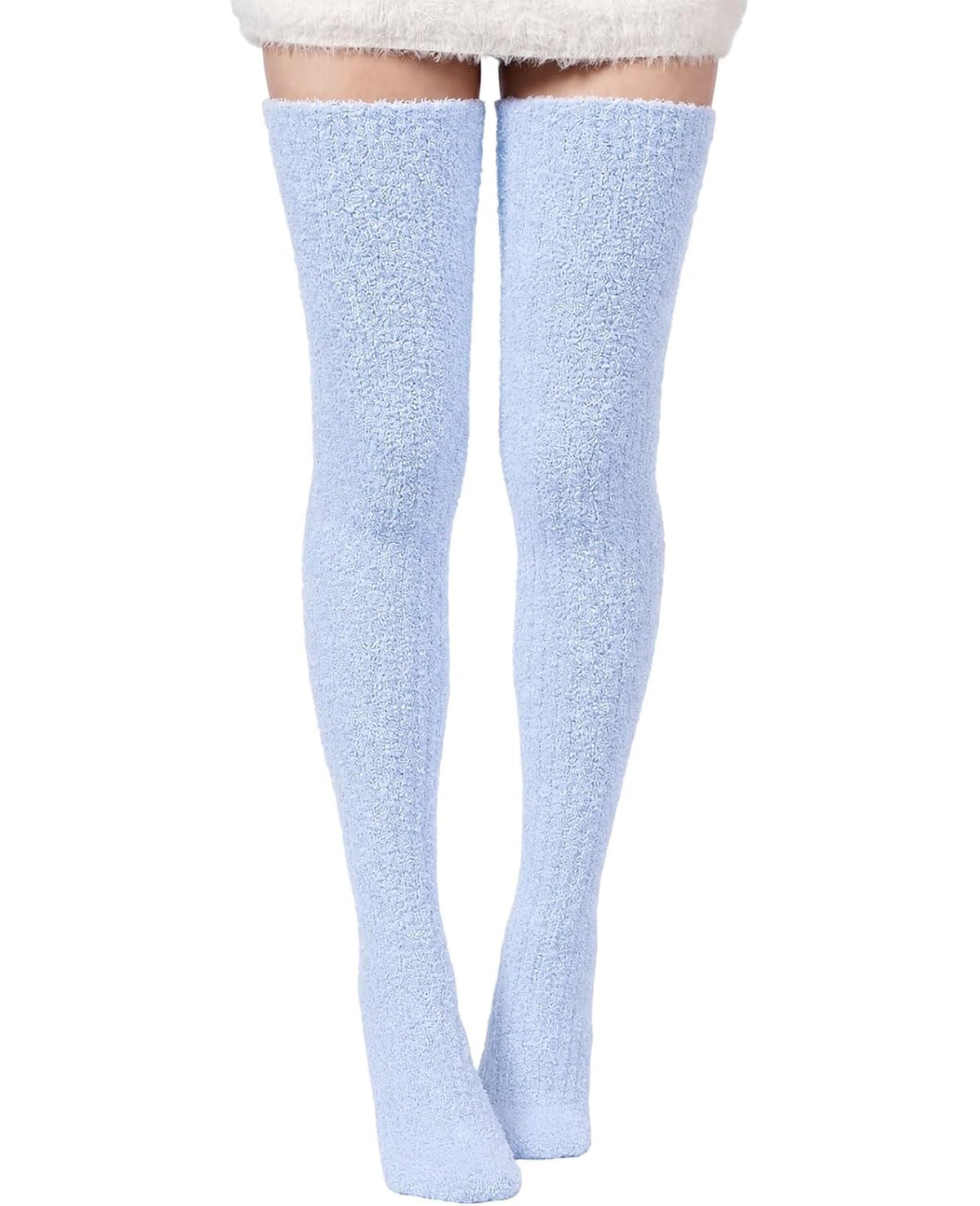 Moon Wood Womens Thigh High Socks Long Soft Warm Leg Warmers Fuzzy Over Knee High Stockings Coral Fleece Plush Socks - Baby Blue