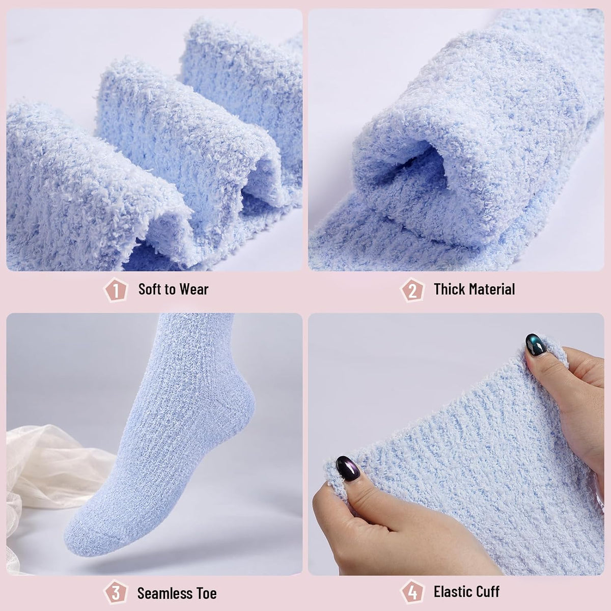 Moon Wood Womens Thigh High Socks Long Soft Warm Leg Warmers Fuzzy Over Knee High Stockings Coral Fleece Plush Socks - Baby Blue