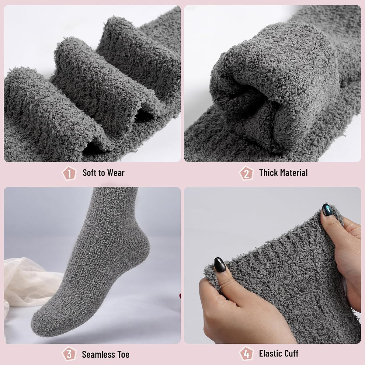 Moon Wood Womens Thigh High Socks Long Soft Warm Leg Warmers Fuzzy Over Knee High Stockings Coral Fleece Plush Socks - Dark Grey