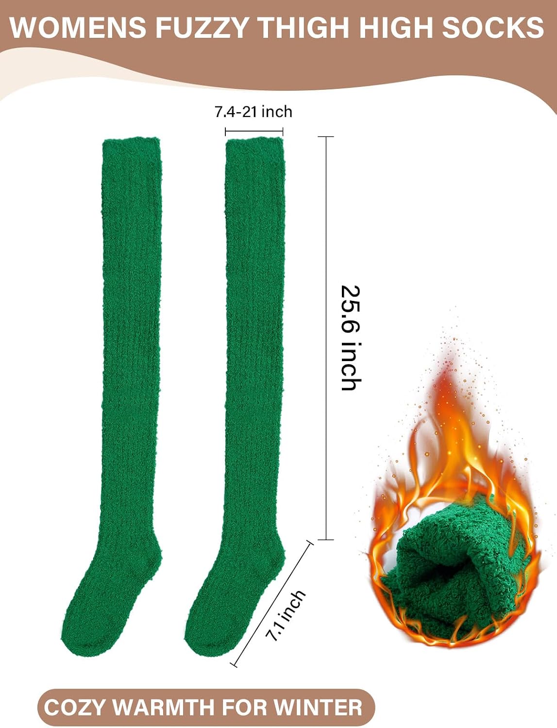 Moon Wood Womens Thigh High Socks Long Soft Warm Leg Warmers Fuzzy Over Knee High Stockings Coral Fleece Plush Socks - Green
