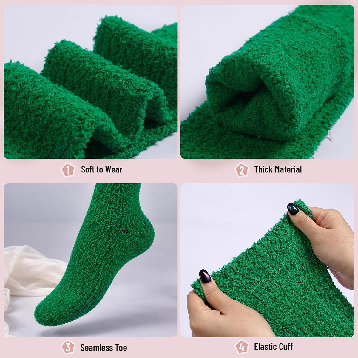 Moon Wood Womens Thigh High Socks Long Soft Warm Leg Warmers Fuzzy Over Knee High Stockings Coral Fleece Plush Socks - Green