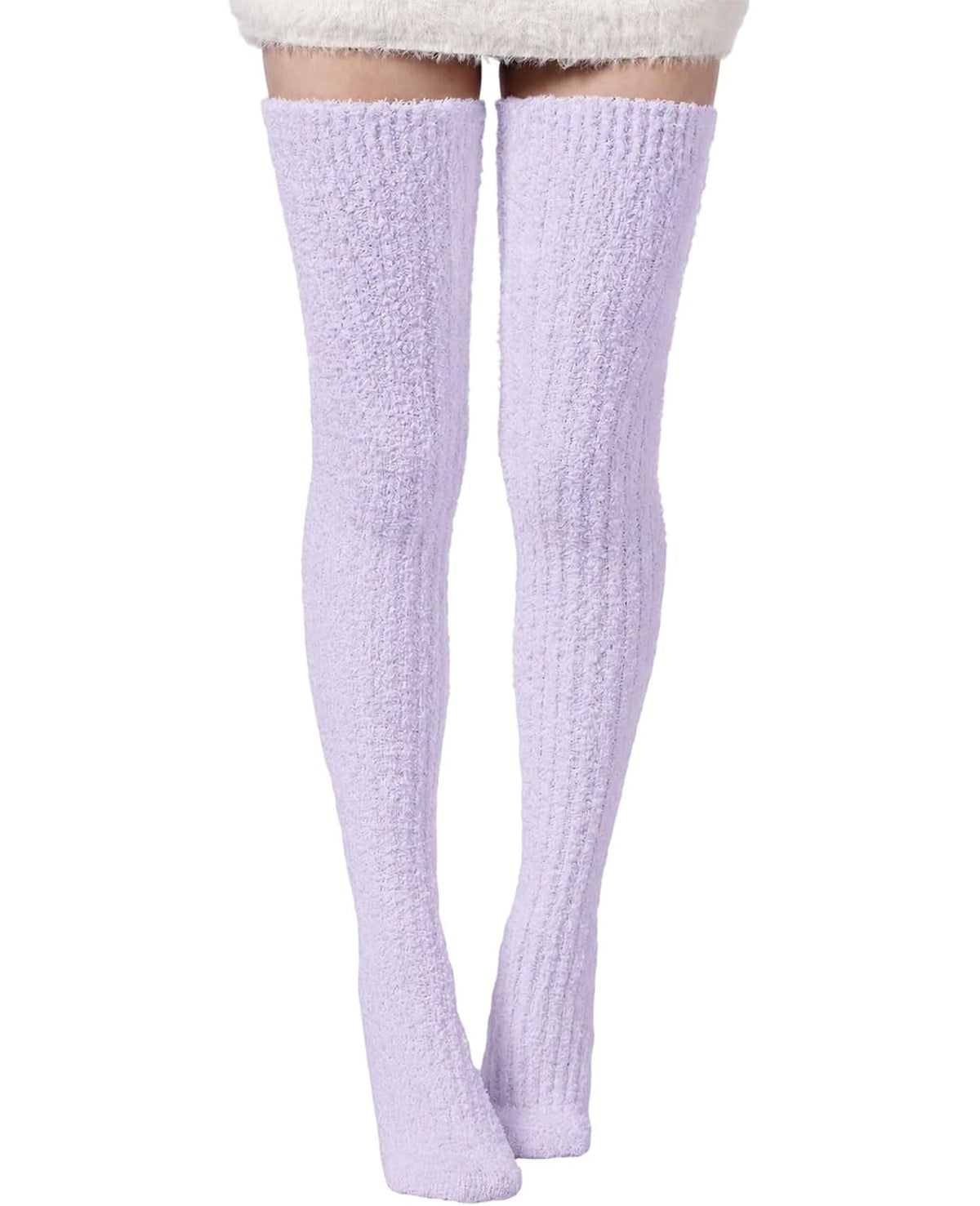 Moon Wood Womens Thigh High Socks Long Soft Warm Leg Warmers Fuzzy Over Knee High Stockings Coral Fleece Plush Socks - Light Purple