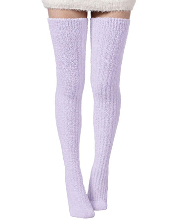 Moon Wood Womens Thigh High Socks Long Soft Warm Leg Warmers Fuzzy Over Knee High Stockings Coral Fleece Plush Socks - Light Purple