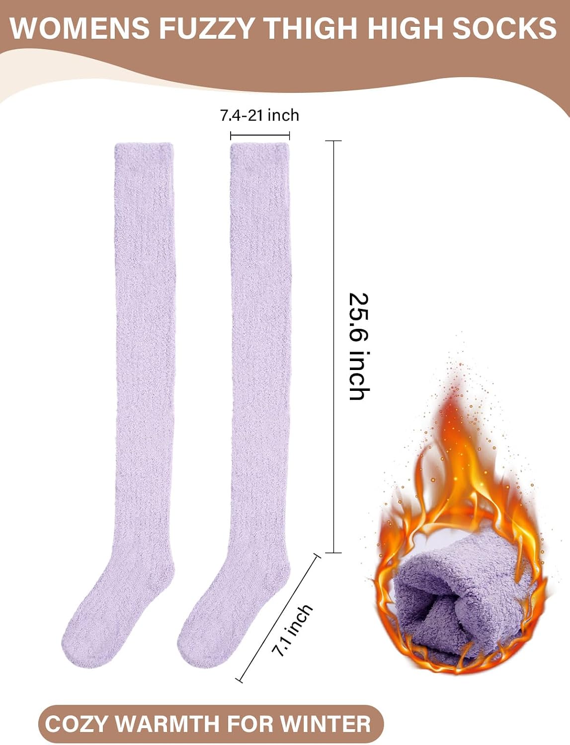 Moon Wood Womens Thigh High Socks Long Soft Warm Leg Warmers Fuzzy Over Knee High Stockings Coral Fleece Plush Socks - Light Purple