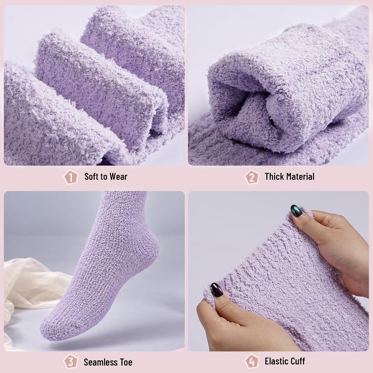 Moon Wood Womens Thigh High Socks Long Soft Warm Leg Warmers Fuzzy Over Knee High Stockings Coral Fleece Plush Socks - Light Purple