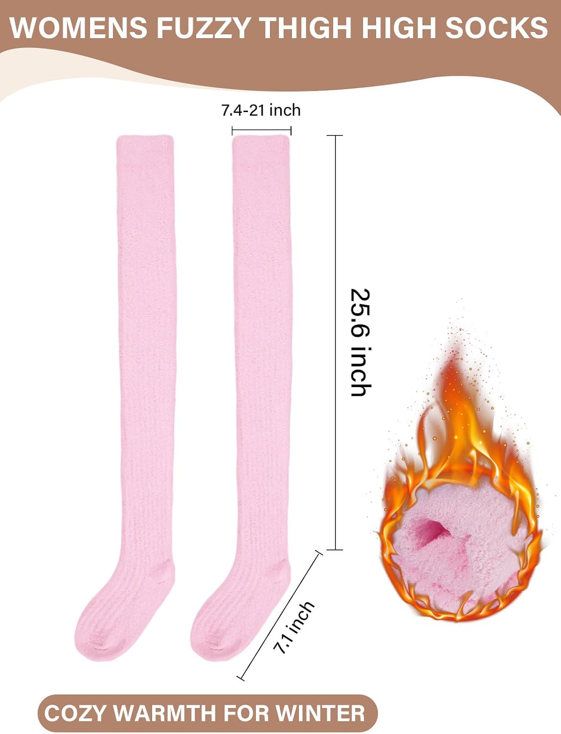Moon Wood Womens Thigh High Socks Long Soft Warm Leg Warmers Fuzzy Over Knee High Stockings Coral Fleece Plush Socks - Pink