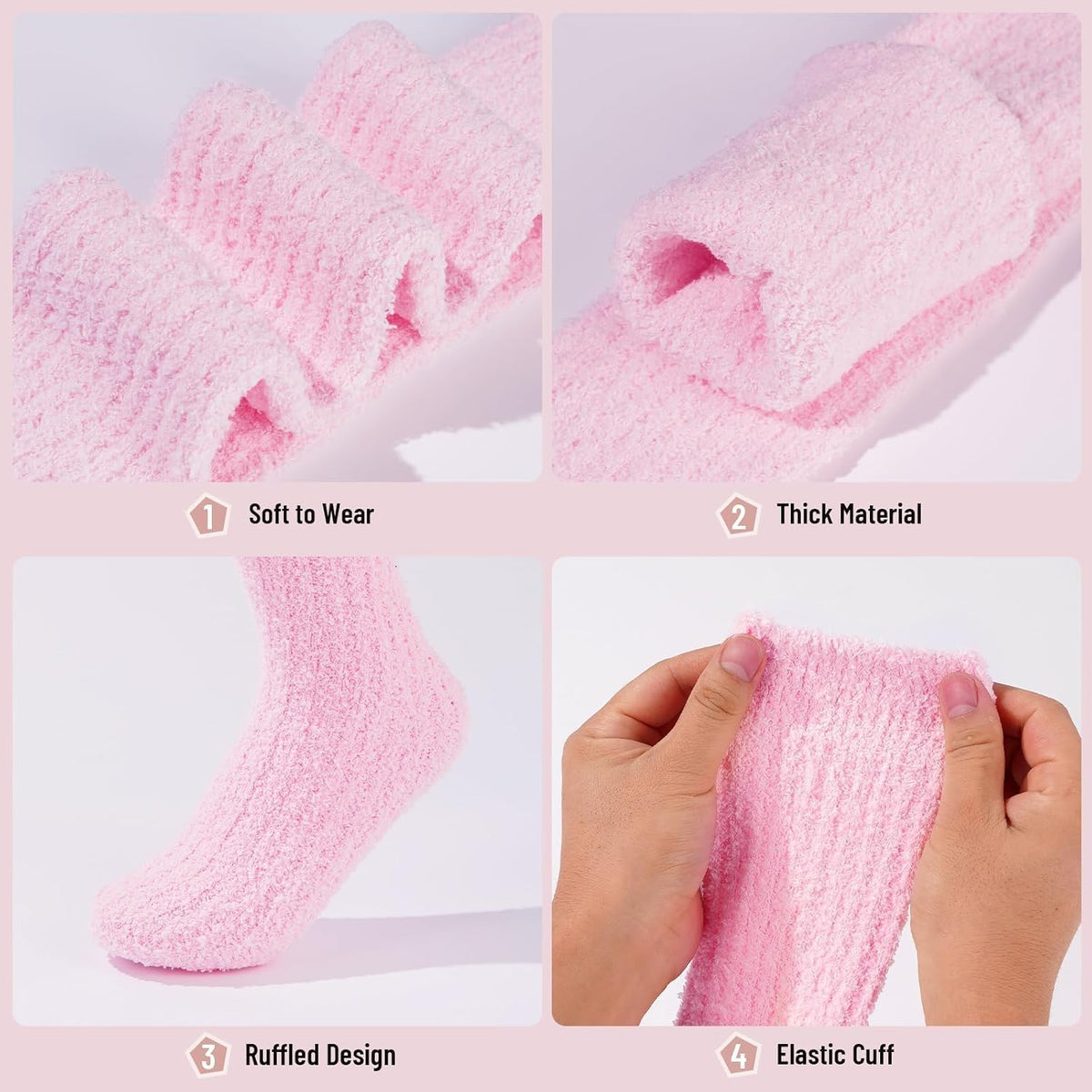 Moon Wood Womens Thigh High Socks Long Soft Warm Leg Warmers Fuzzy Over Knee High Stockings Coral Fleece Plush Socks - Pink