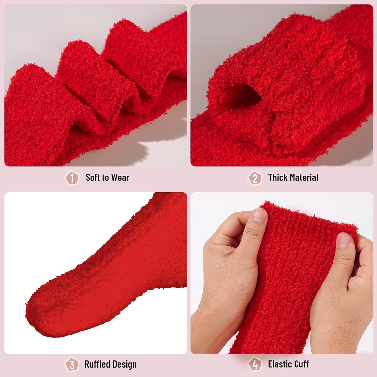Moon Wood Womens Thigh High Socks Long Soft Warm Leg Warmers Fuzzy Over Knee High Stockings Coral Fleece Plush Socks - Red