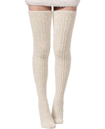 Moon Wood Womens Thigh High Socks Long Soft Warm Leg Warmers Fuzzy Over Knee High Stockings Coral Fleece Plush Socks - Wheat