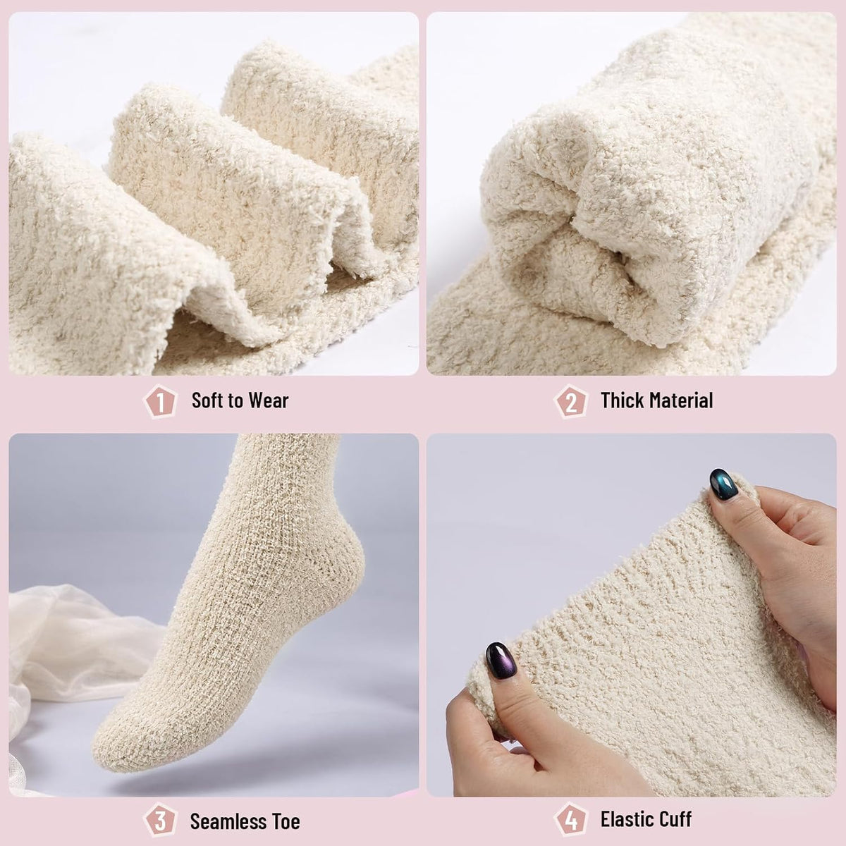 Moon Wood Womens Thigh High Socks Long Soft Warm Leg Warmers Fuzzy Over Knee High Stockings Coral Fleece Plush Socks - Wheat