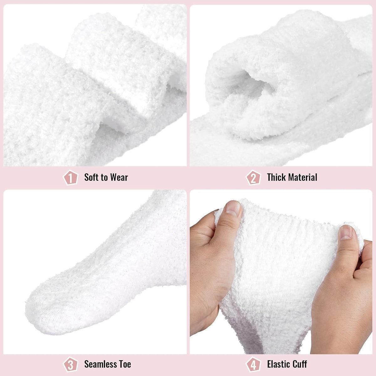 Moon Wood Womens Thigh High Socks Long Soft Warm Leg Warmers Fuzzy Over Knee High Stockings Coral Fleece Plush Socks - White