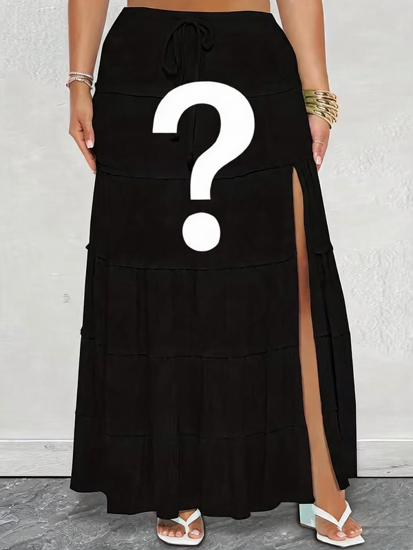 Women’s black maxi skirt with drawstring waist and side slit