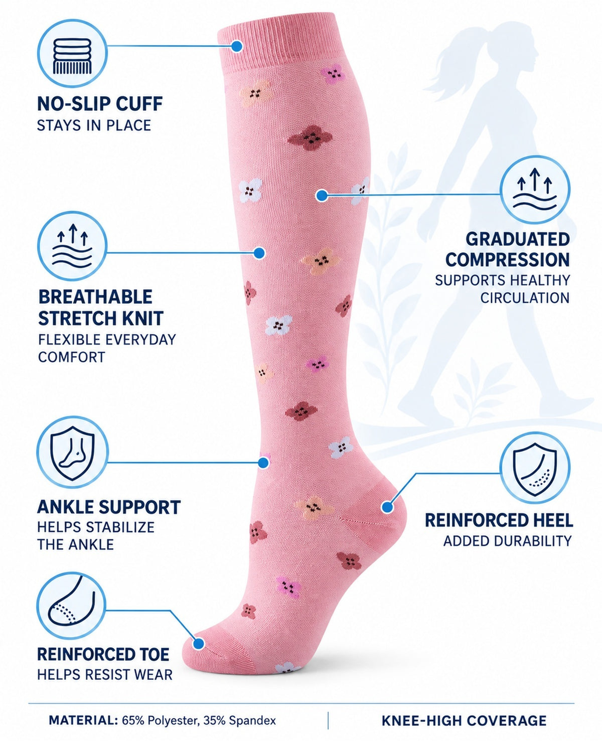 Patterned Compression Socks 6 Pair Set - Botanical Garden approved structure and function