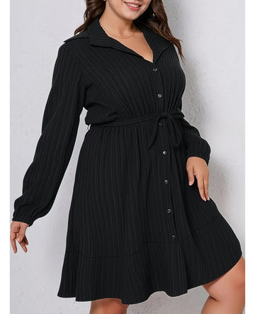 Bulk Plus Size Elegant Lapel Collar Button Shirt Dress A Line Knee Length 20 Pcs view 1