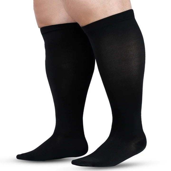 Black plus size knee high compression socks extra wide fit