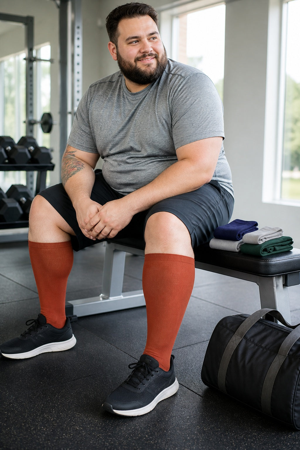 Plus Size Extra Wide Compression Socks 4 Pair Bundle - Brick Red Essentials male model sports scene