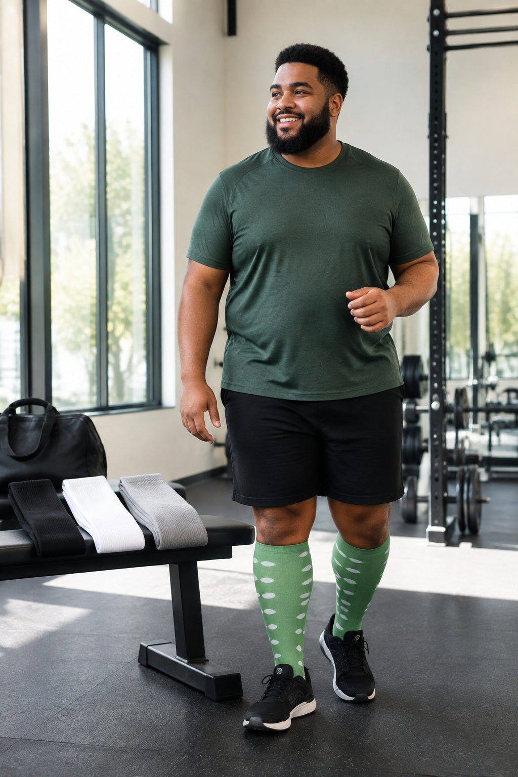 Plus Size Extra Wide Compression Socks 4 Pair Bundle - Green Gradient Mix male model sports scene