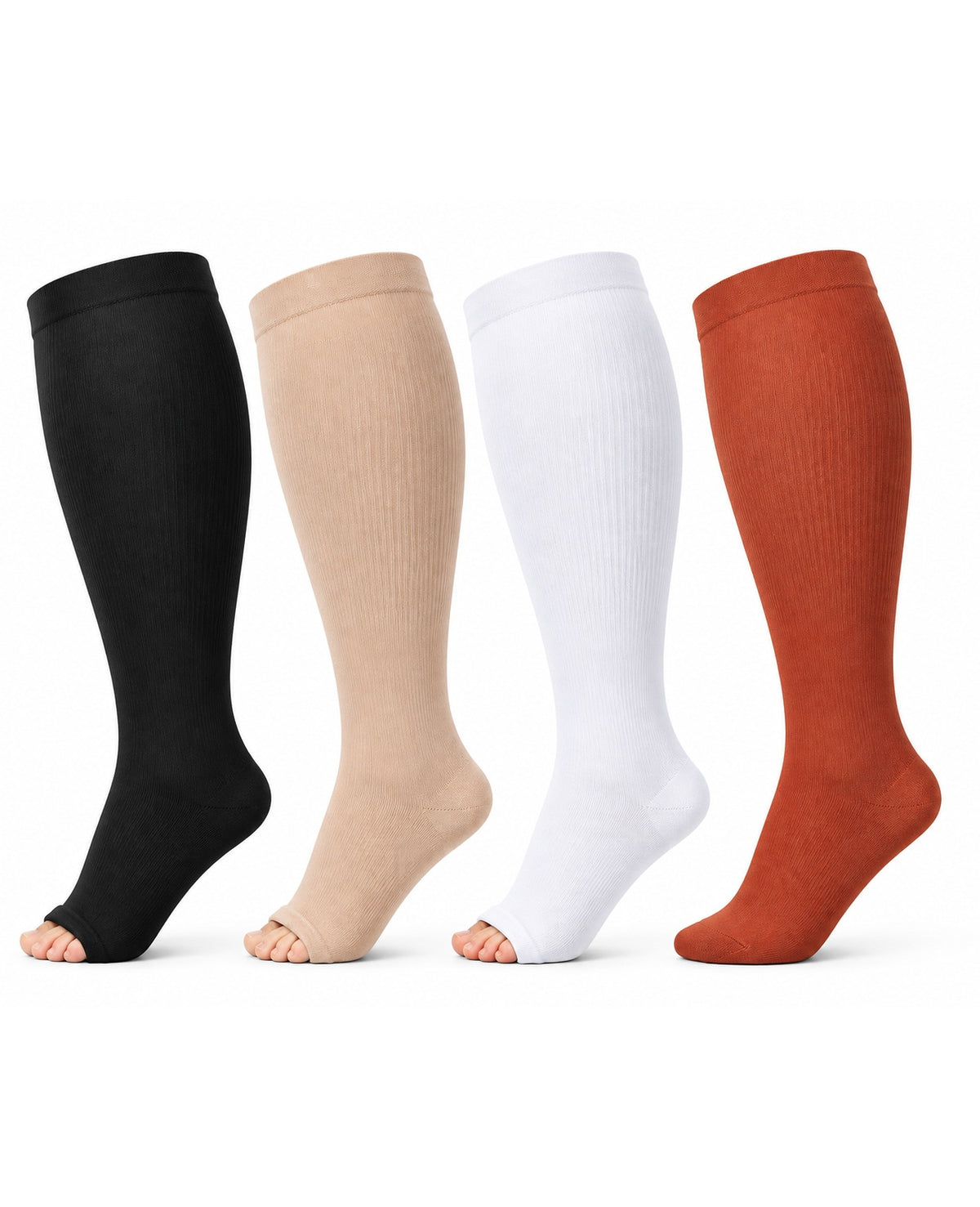 Plus Size Extra Wide Compression Socks 4 Pair Bundle - Open Toe Mix four pair bundle white background product hero
