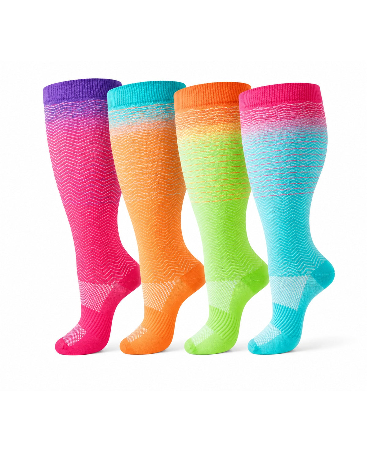 Plus Size Extra Wide Compression Socks 4 Pair Bundle - Rainbow Gradient four pair bundle white background product hero