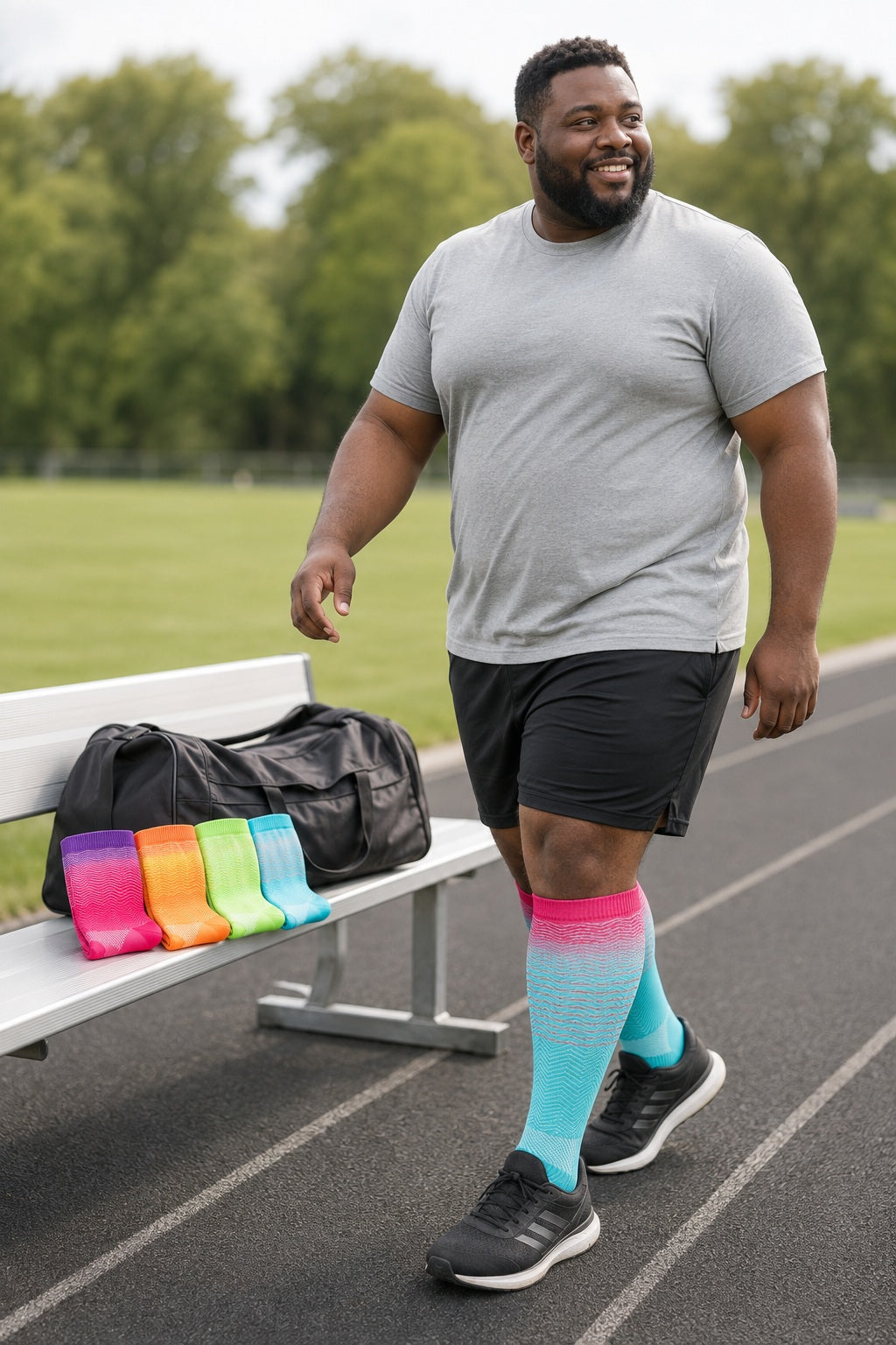 Plus Size Extra Wide Compression Socks 4 Pair Bundle - Rainbow Gradient male model sports scene