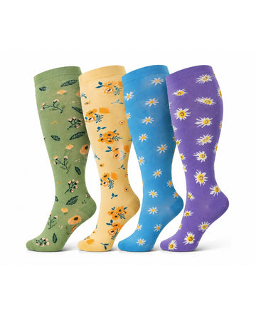Plus Size Extra Wide Compression Socks 4 Pair Bundle - Sunflower Colors four pair bundle white background product hero