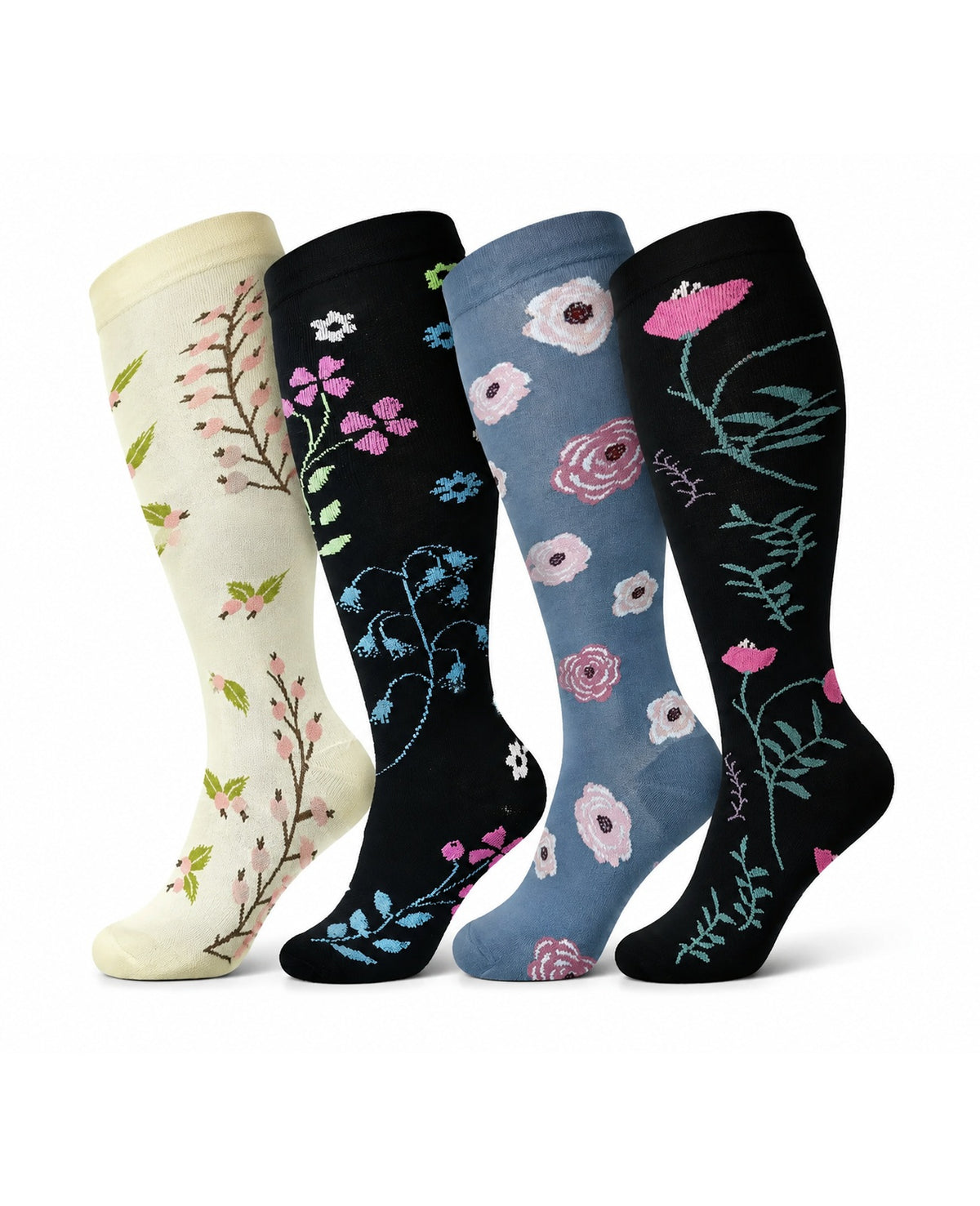 Plus Size Extra Wide Compression Socks 4 Pair Bundle - Soft Garden four pair bundle white background product hero