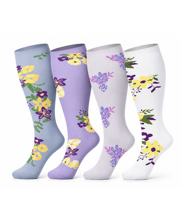 Plus Size Extra Wide Compression Socks 4 Pair Bundle - Garden Flowers four pair bundle white background product hero