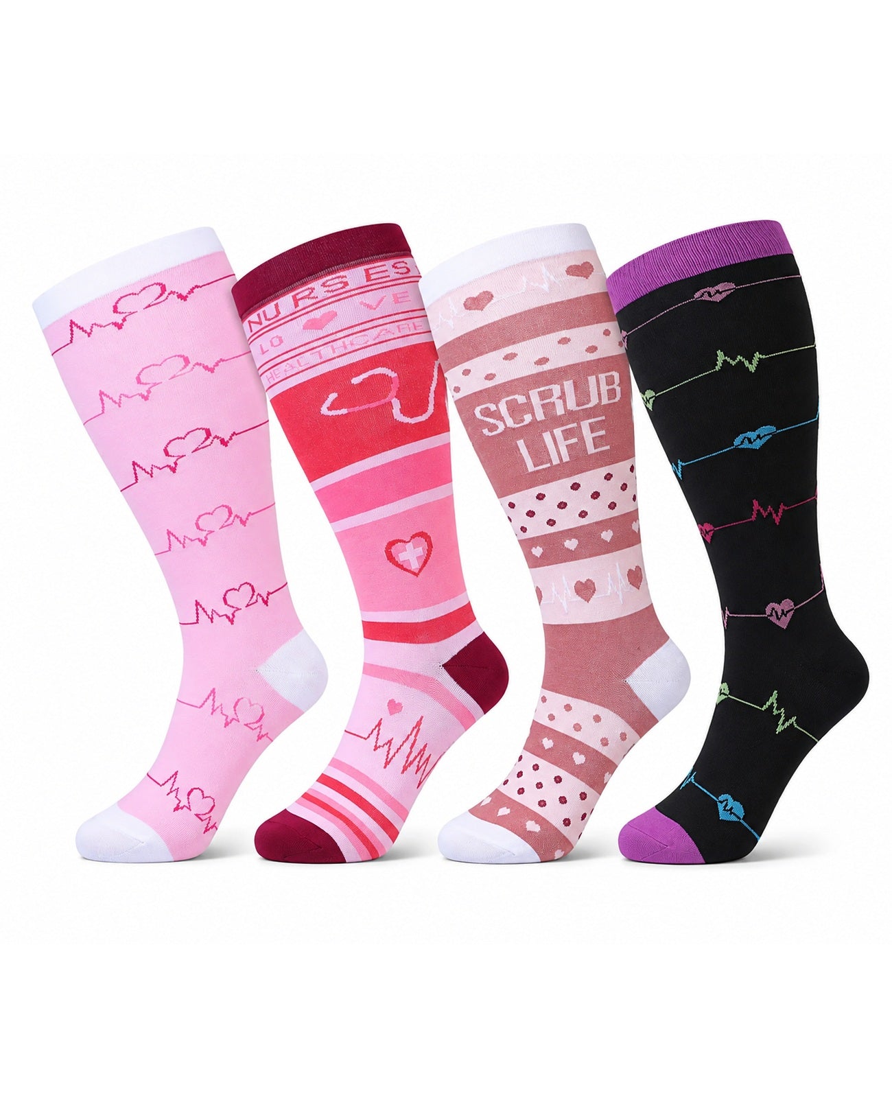 Plus Size Extra Wide Compression Socks 4 Pair Bundle - Pulse Pattern four pair bundle white background product hero