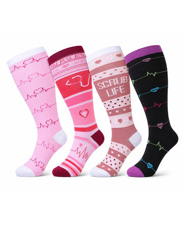 Plus Size Extra Wide Compression Socks 4 Pair Bundle - Pulse Pattern four pair bundle white background product hero