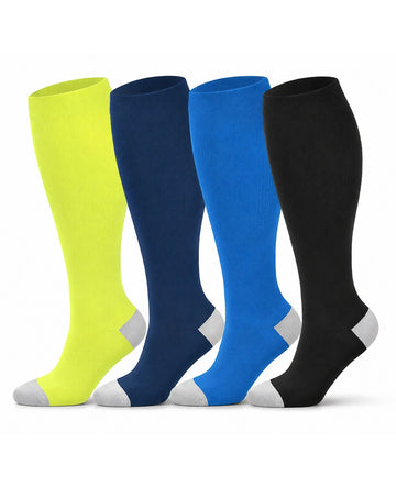 Plus Size Extra Wide Compression Socks 4 Pair Bundle - Contrast Heel four pair bundle white background product hero