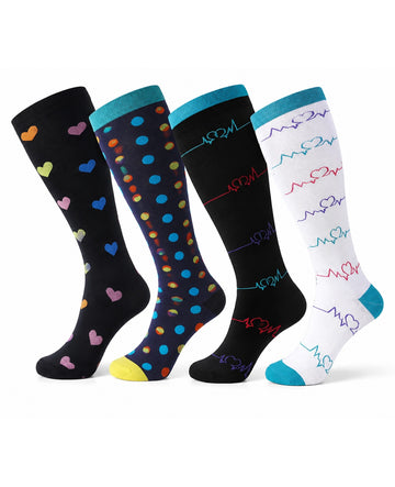 Plus Size Extra Wide Compression Socks 4 Pair Bundle - Heart and Signal four pair bundle white background product hero