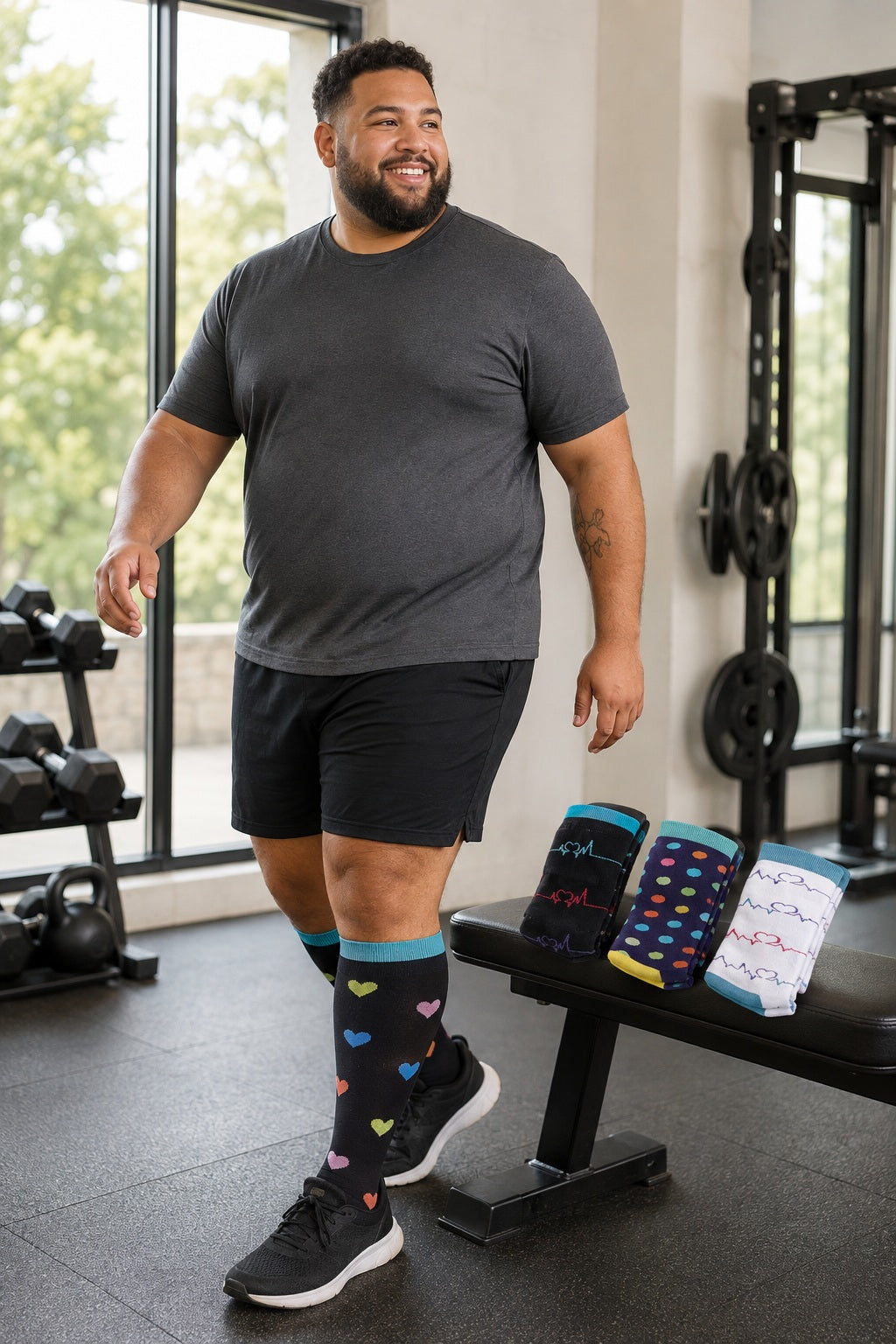Plus Size Extra Wide Compression Socks 4 Pair Bundle - Heart and Signal male model sports scene
