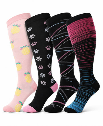 Plus Size Extra Wide Compression Socks 4 Pair Bundle - Playful Pink four pair bundle white background product hero
