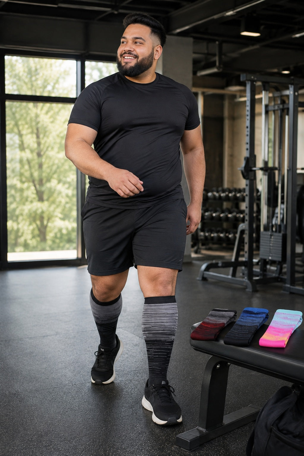 Plus Size Extra Wide Compression Socks 4 Pair Bundle - Fine Thread male model sports scene