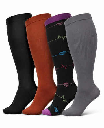 Plus Size Extra Wide Compression Socks 4 Pair Bundle - Deep Color Mix four pair bundle white background product hero