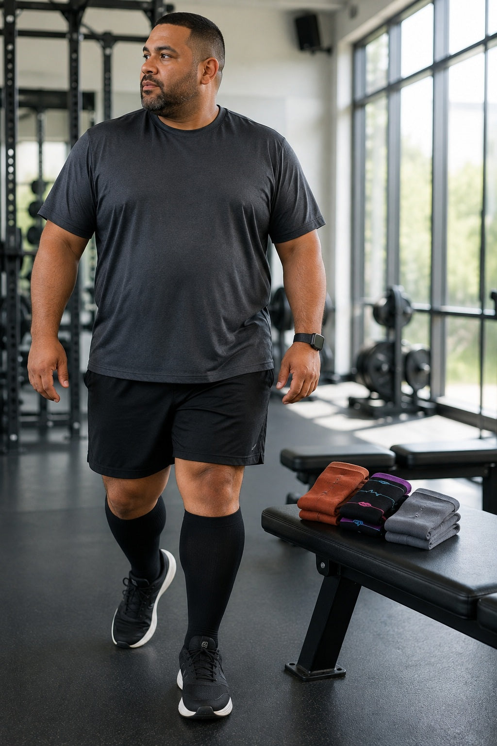 Plus Size Extra Wide Compression Socks 4 Pair Bundle - Deep Color Mix male model sports scene