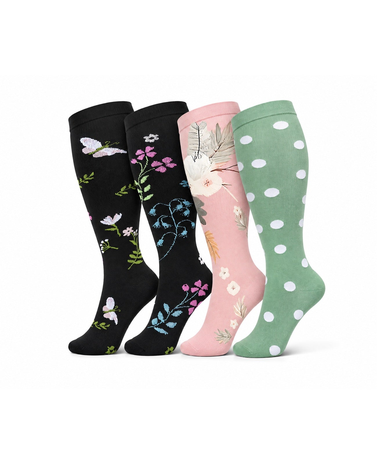 Plus Size Extra Wide Compression Socks 4 Pair Bundle - Pastel Pattern four pair bundle white background product hero