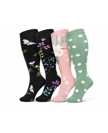 Plus Size Extra Wide Compression Socks 4 Pair Bundle - Pastel Pattern four pair bundle white background product hero