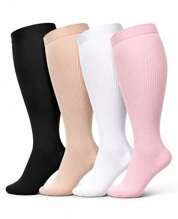 Plus size extra wide compression socks 4 pair bundle white background product hero