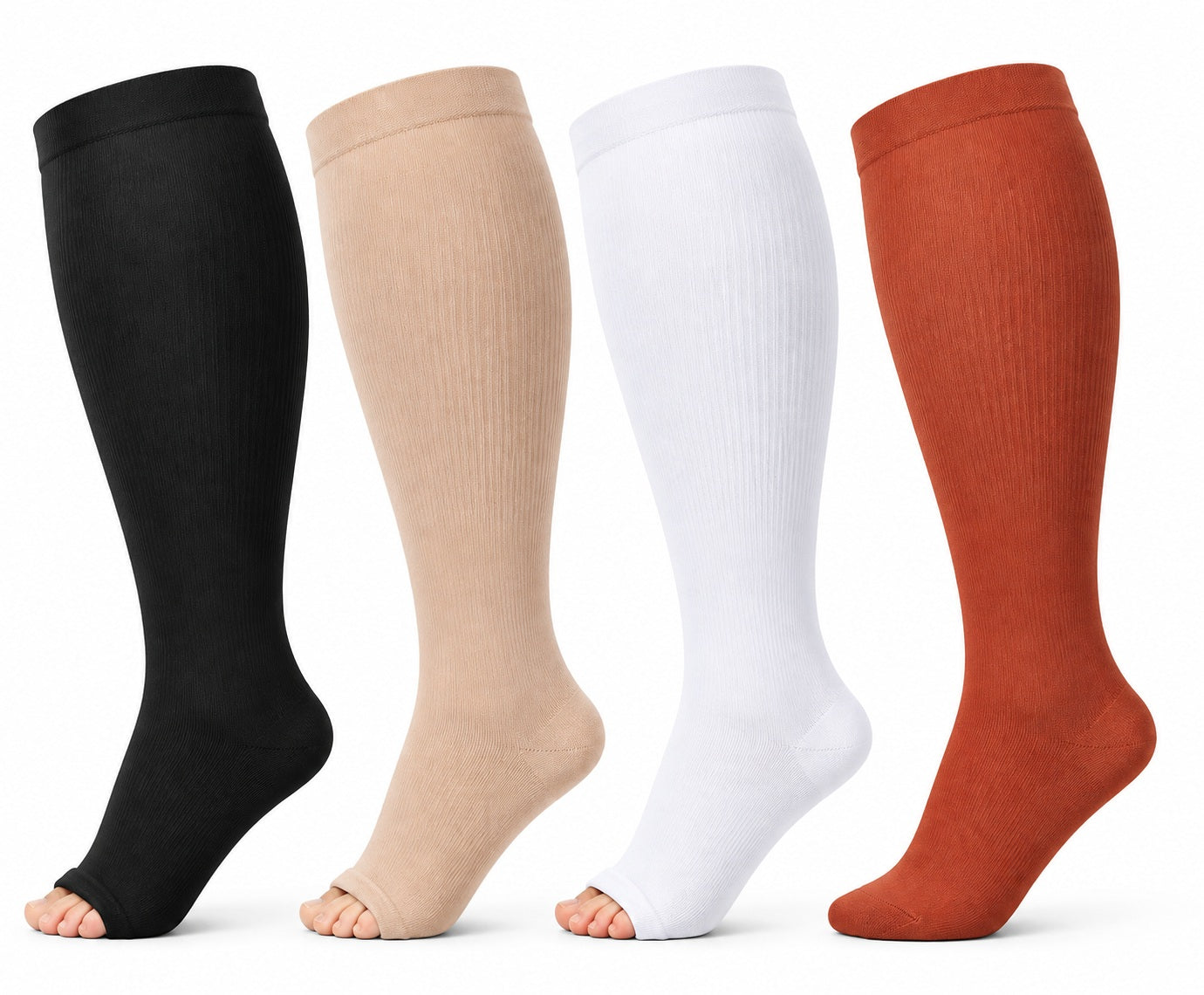 Plus Size Extra Wide Compression Socks 4 Pair Bundle open toe black nude white closed toe brick red hero