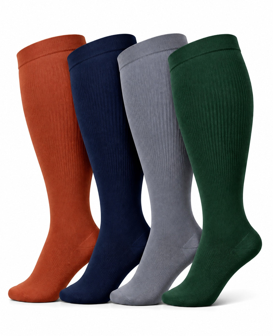 Plus Size Extra Wide Compression Socks 4 Pair Bundle - Brick Red Essentials four pair assorted color AI product hero on white background