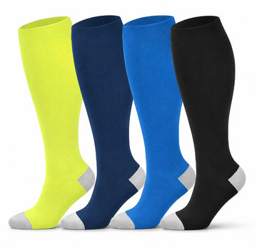Plus Size Extra Wide Compression Socks 4 Pair Bundle - Contrast Heel four pair assorted color AI product hero on white background