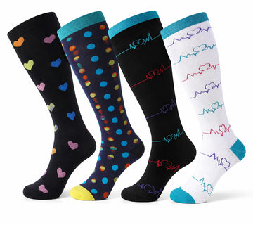 Plus Size Extra Wide Compression Socks 4 Pair Bundle - Heart and Signal four pair assorted color AI product hero on white background