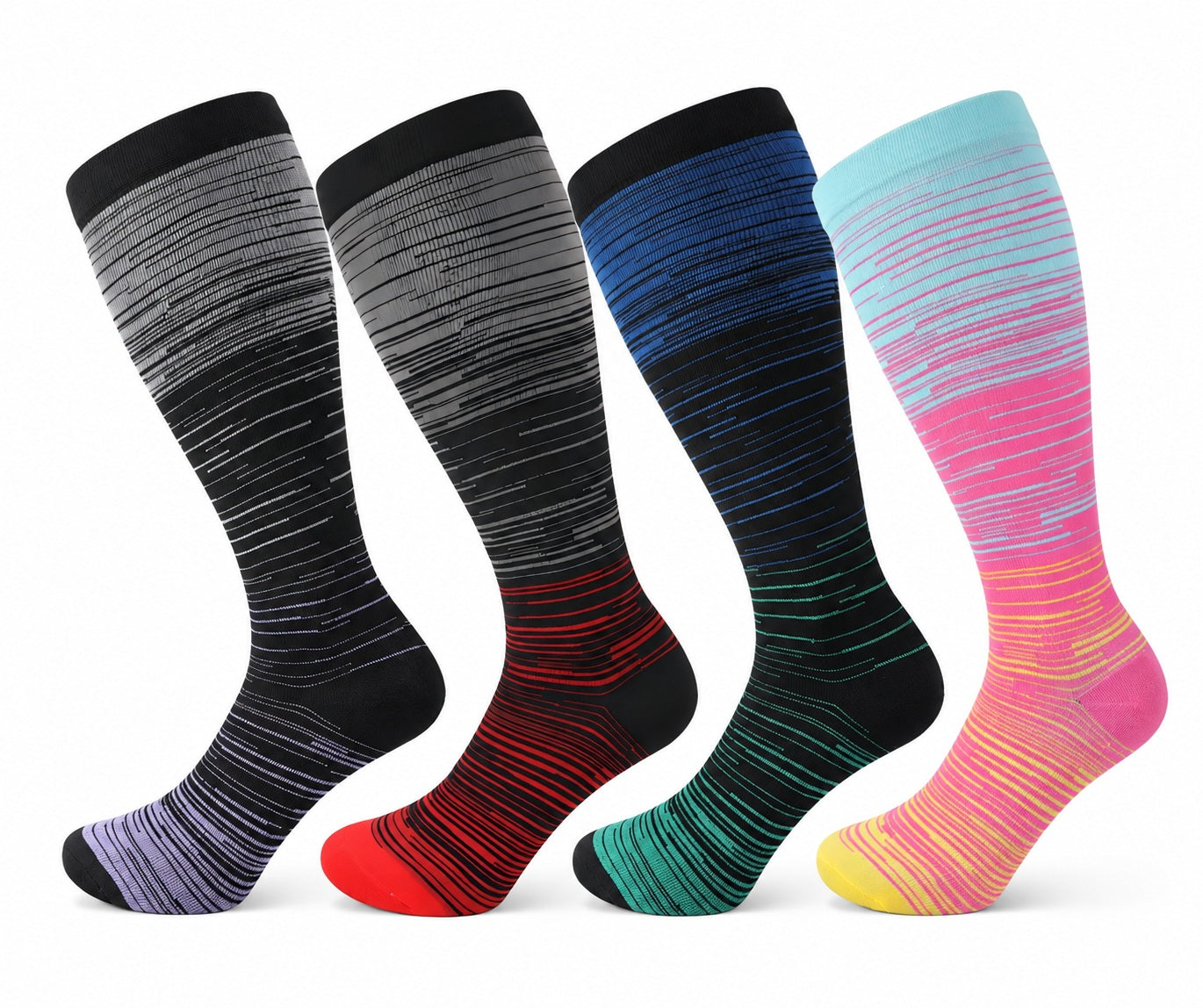 Plus Size Extra Wide Compression Socks 4 Pair Bundle - Fine Thread four pair assorted color AI product hero on white background