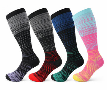 Plus Size Extra Wide Compression Socks 4 Pair Bundle - Fine Thread four pair assorted color AI product hero on white background