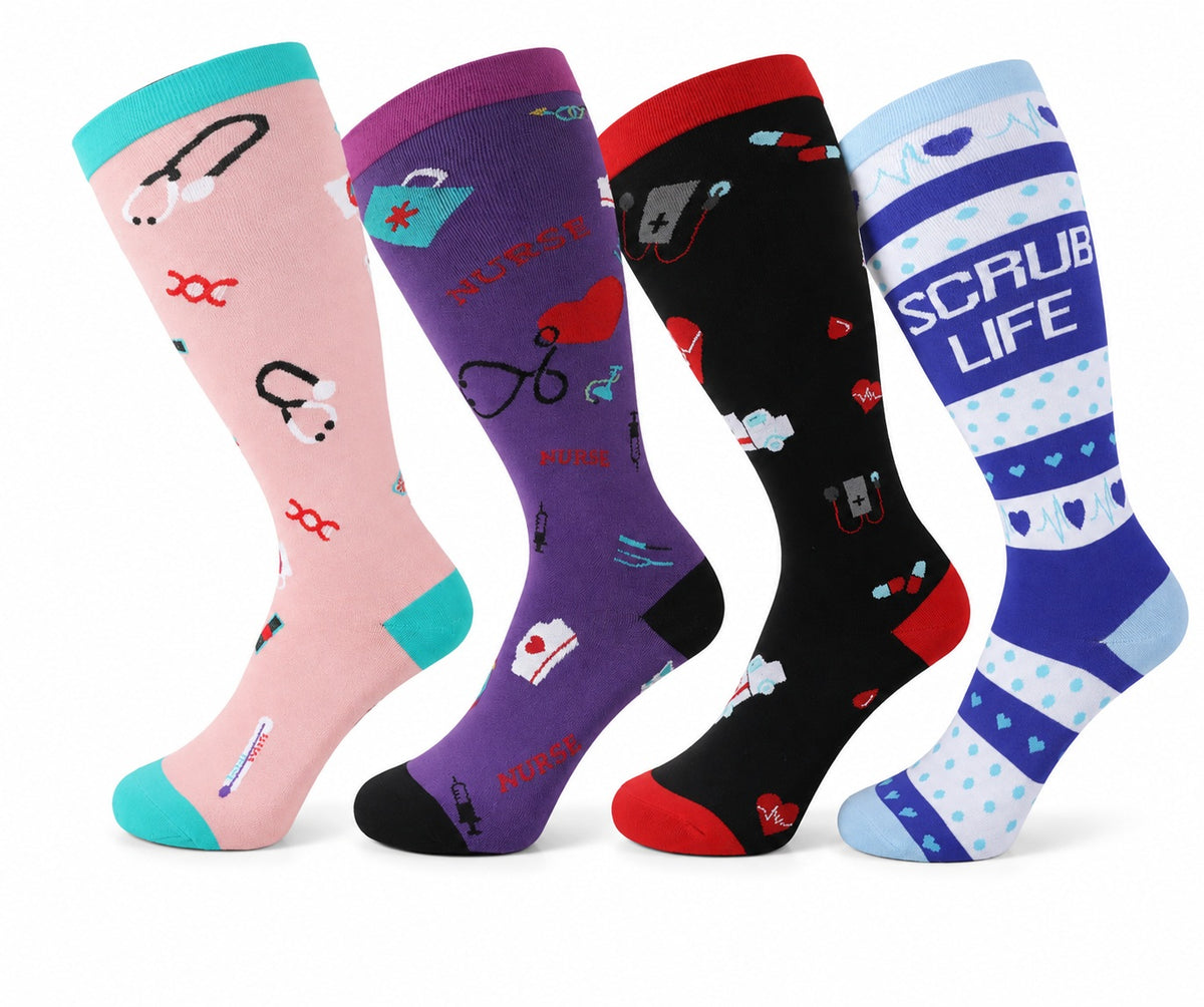 Plus Size Extra Wide Compression Socks 4 Pair Bundle - Color Signal four pair assorted color AI product hero on white background
