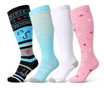 Plus Size Extra Wide Compression Socks 4 Pair Bundle - Modern Mix four pair assorted color AI product hero on white background
