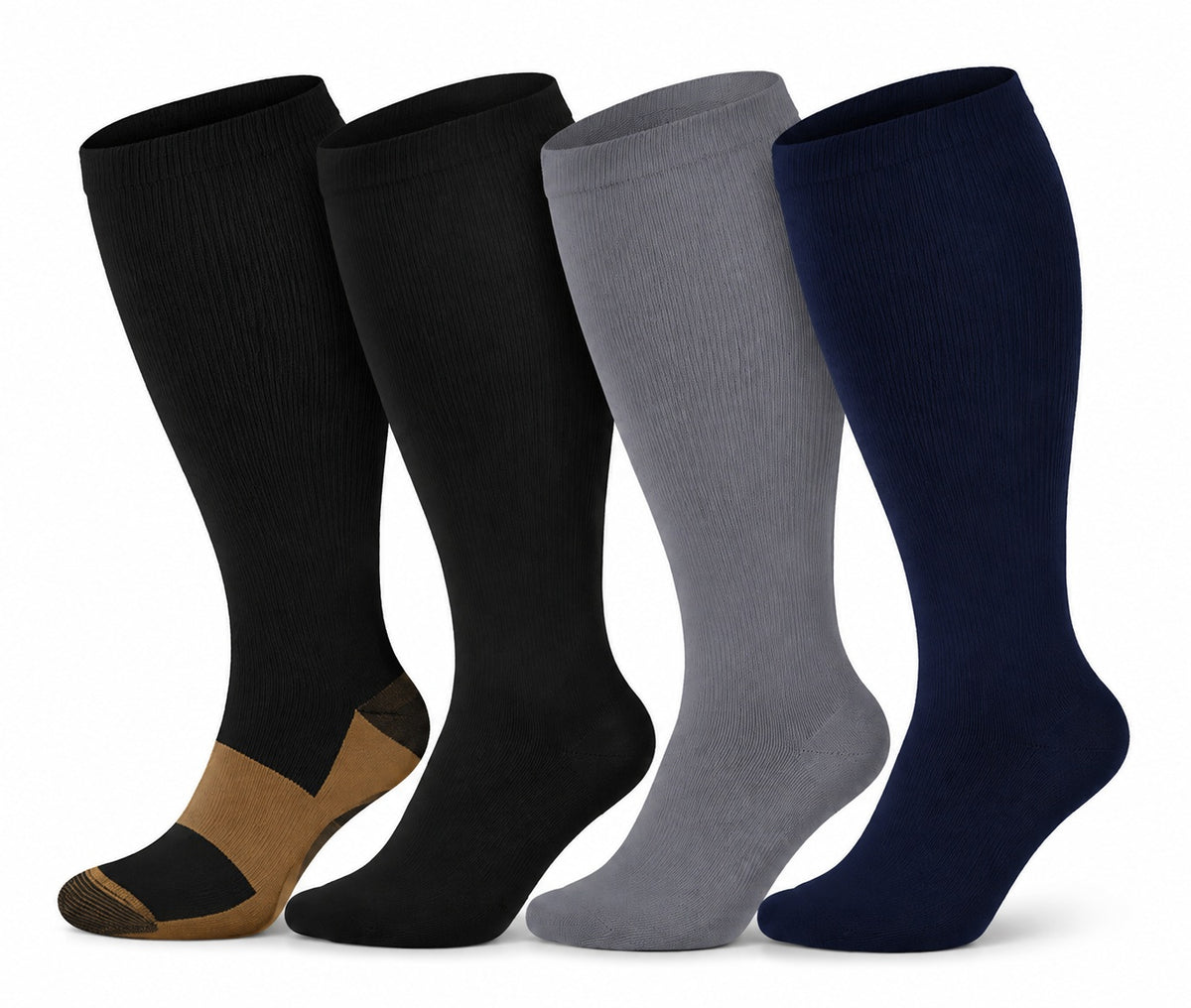 Plus Size Extra Wide Compression Socks 4 Pair Bundle - Plus Size Yin Yang four pair assorted color AI product hero on white background