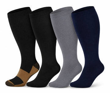 Plus Size Extra Wide Compression Socks 4 Pair Bundle - Plus Size Yin Yang four pair assorted color AI product hero on white background