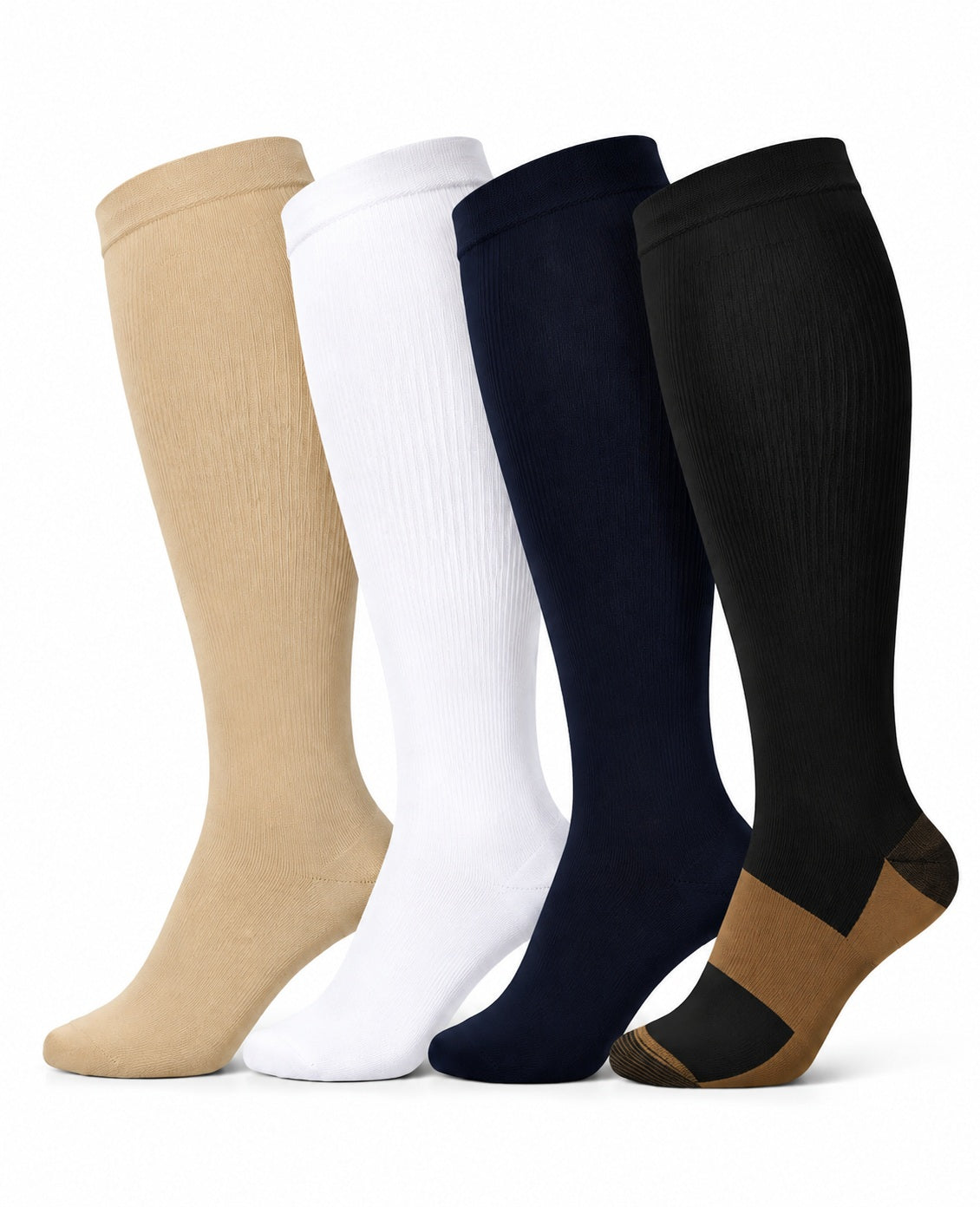 Plus Size Extra Wide Compression Socks 4 Pair Bundle - Neutral Plus Mix four pair assorted color AI product hero on white background